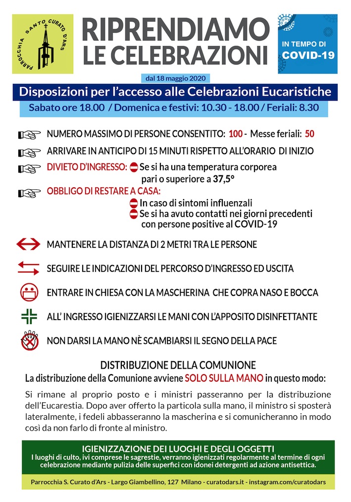 Disposizioni nella ripresa delle Celebrazioni